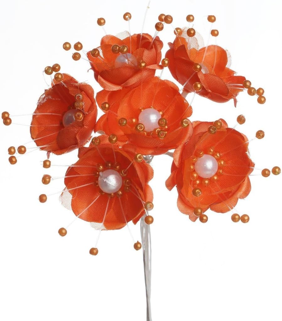 Party Favors Plus Orange Satin Organza Pearl Flowers 72 Count