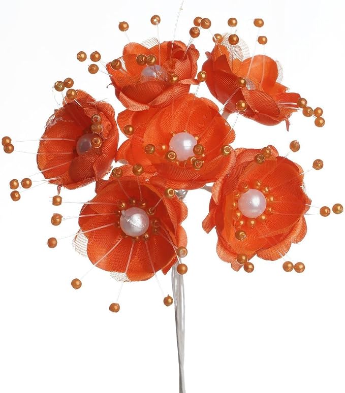 Party Favors Plus Orange Satin Organza Pearl Flowers 72 Count