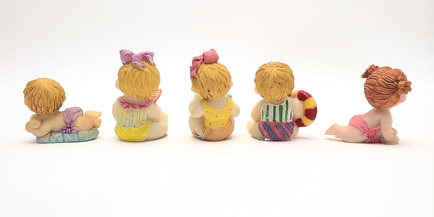 Party Favors Plus Blue Pink White Polyresin Baby Figurines 2.5 Inch Set of 5