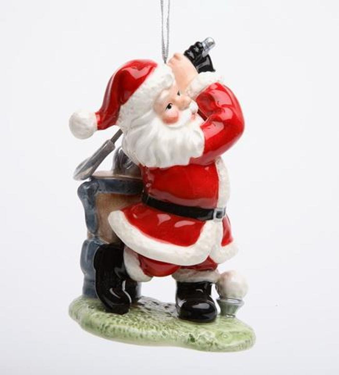 ATD 4.38 Inch Ceramic Santa Claus Taking Swing Golf Theme Christmas Ornament