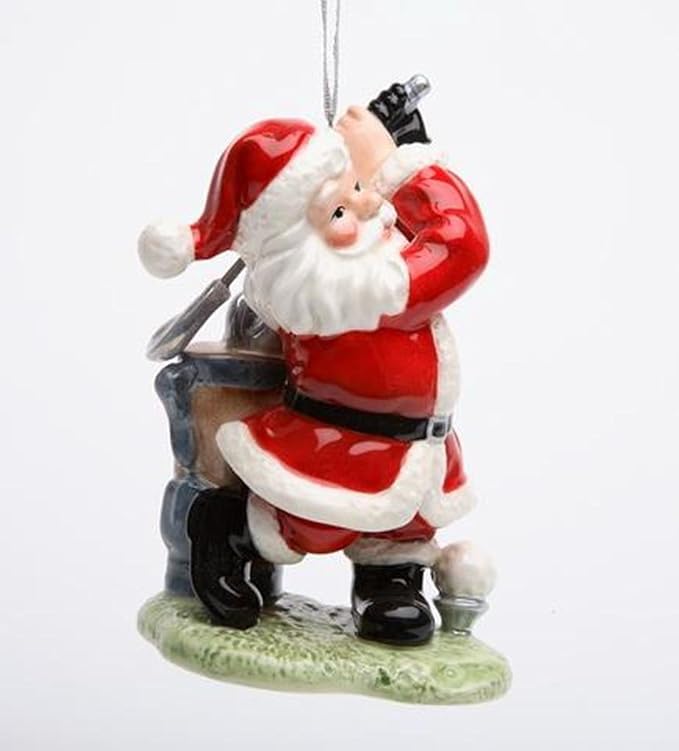 ATD 4.38 Inch Ceramic Santa Claus Taking Swing Golf Theme Christmas Ornament