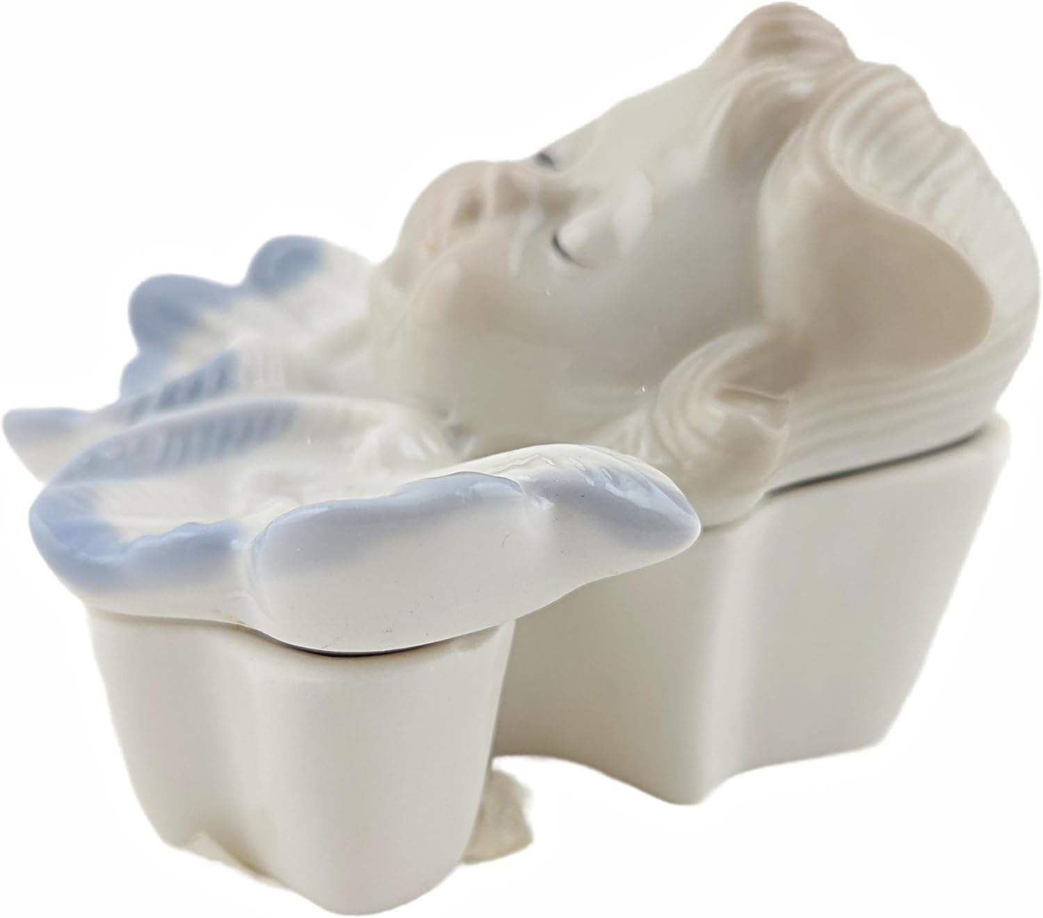 Party Favors Plus Porcelain Cherub Trinket Box White Blue Vintage 3.5 Inch