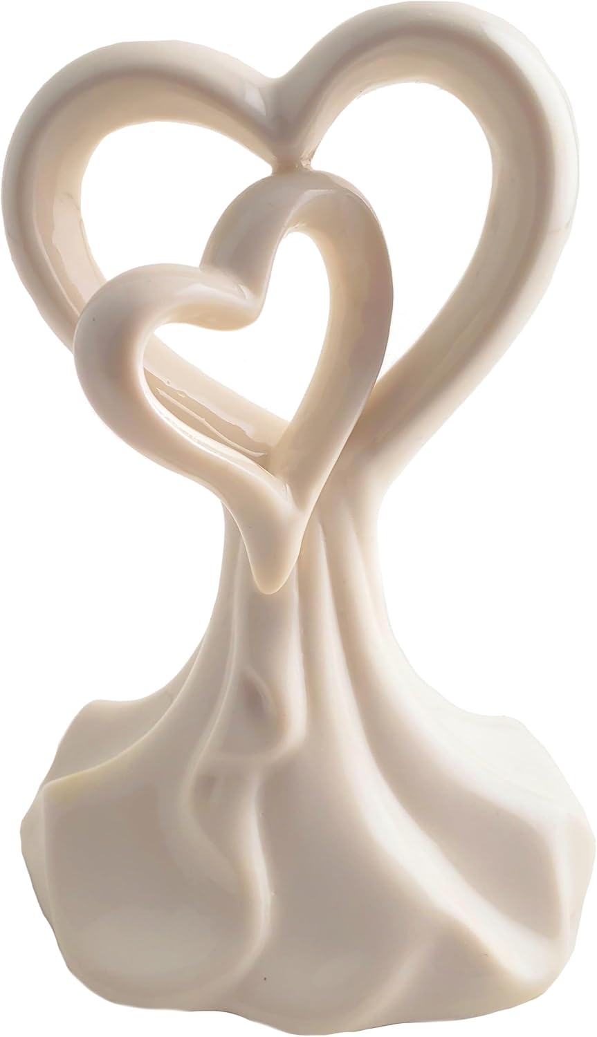 Party Favors Plus Porcelain Ceramic Double Heart Antique White 5.5 Inch Wedding Cake Top