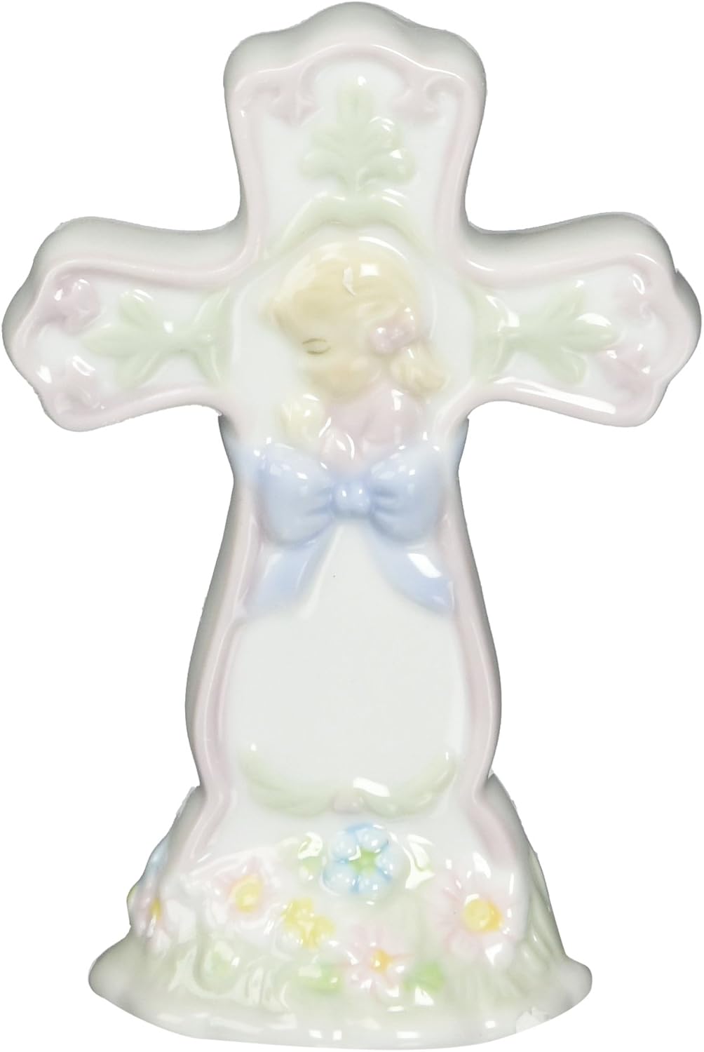 Cosmos Fine Porcelain Cross with Girl and Ribbon Figurine 4" H