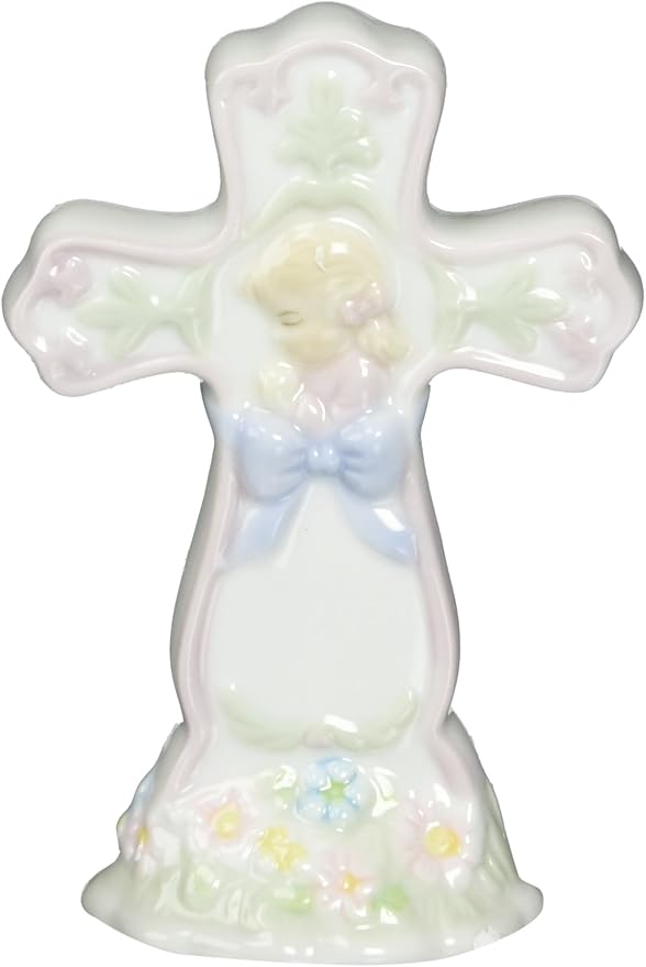 Cosmos Fine Porcelain Cross with Girl and Ribbon Figurine 4" H