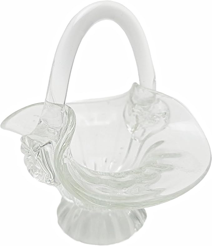 Party Favors Plus Clear Hand-Blown Art Glass Basket Trinket Holder 5.25 Inch