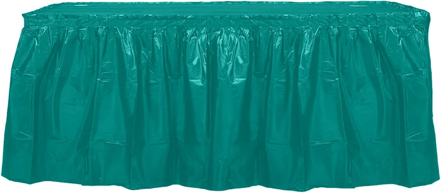 Party Favors Plus Teal Plastic Tablecloth 54x108 Inch with Table Skirt 2 Piece Set