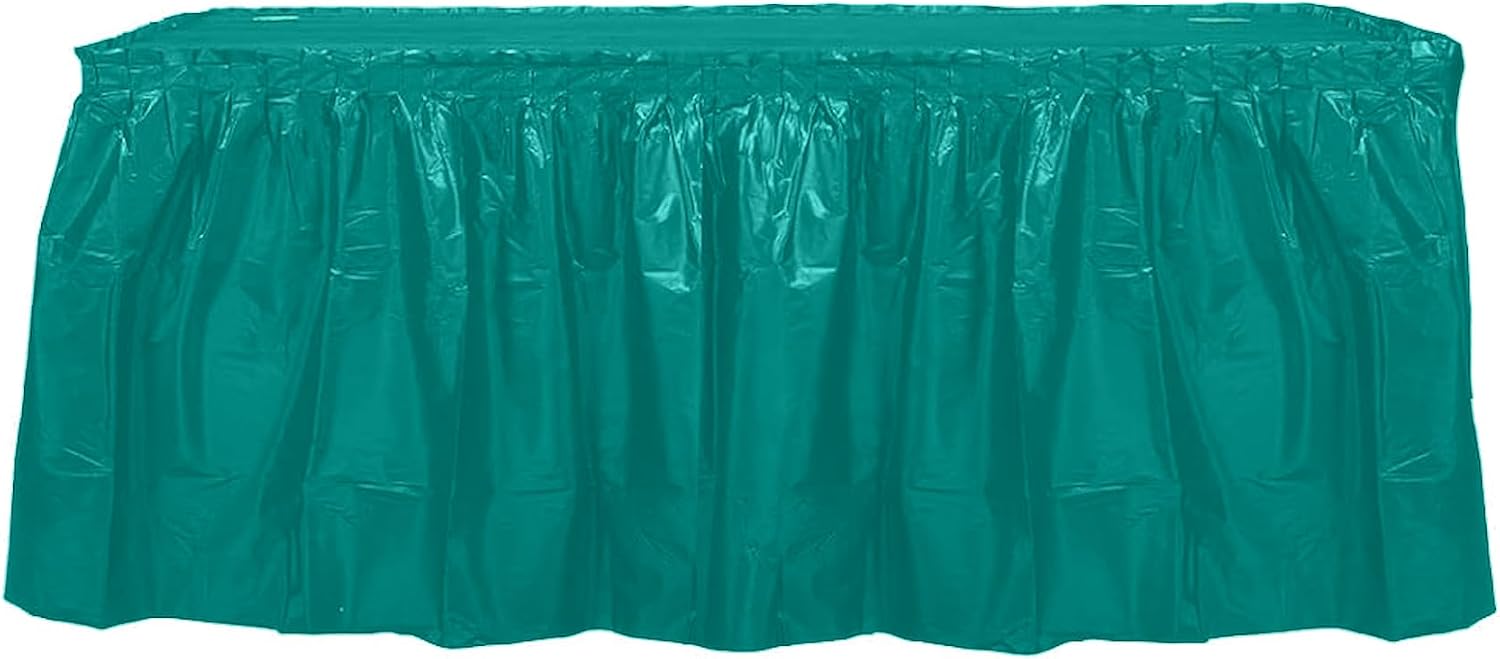Party Favors Plus Teal Plastic Tablecloth 54x108 Inch with Table Skirt 2 Piece Set