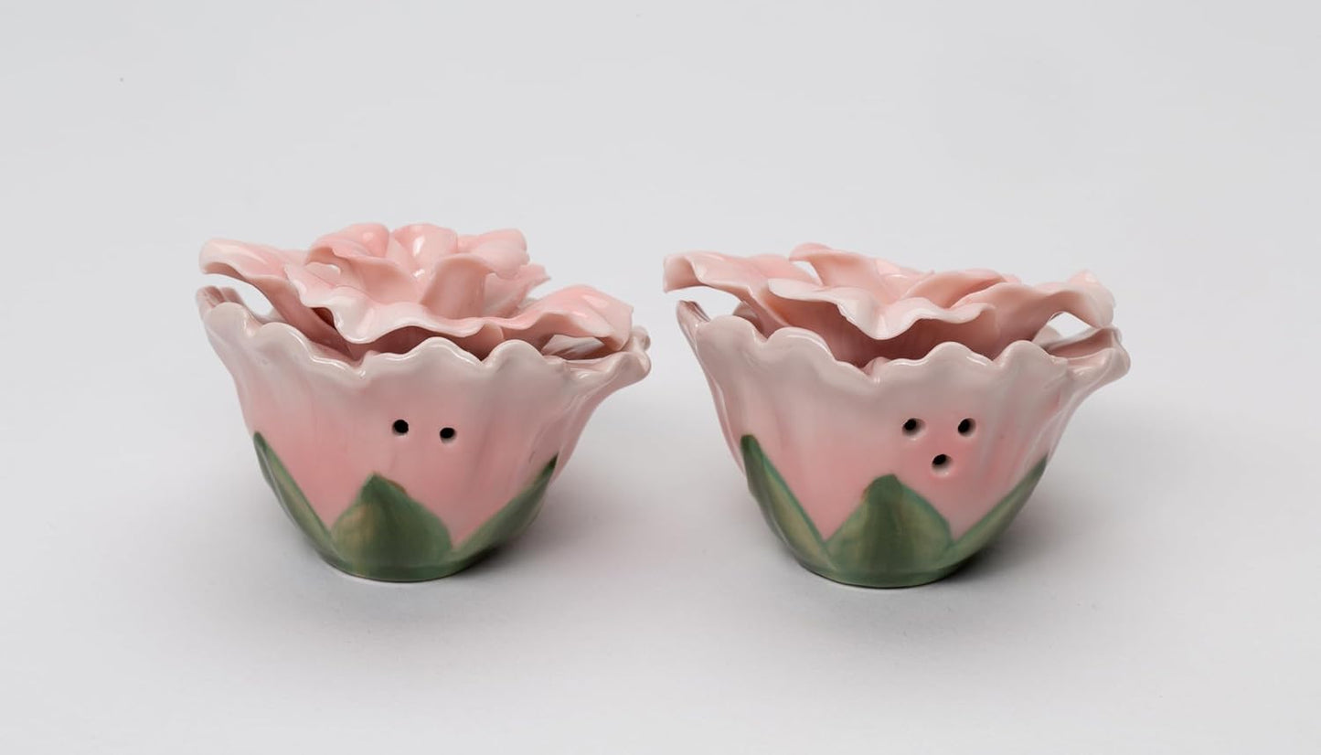 Cosmos Gifts Fine Porcelain Pink Rose Salt & Pepper Shakers Set 2-1/2" H