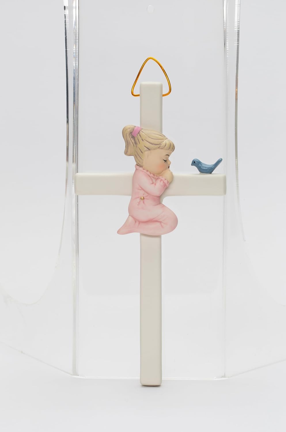 Cosmos Gifts Fine Porcelain Little Girl Praying Hanging Wall Cross 7-7/8" H