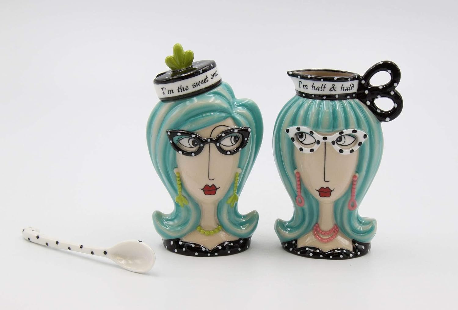 Cosmos Gifts Fine Porcelain Dollymama Blue Hair Lady Sugar & Creamer Set 4-7/8" H