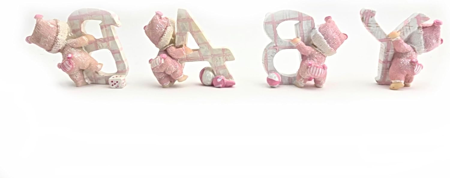 Party Favors Plus Polyresin Baby Figurines Pink White 4 Piece