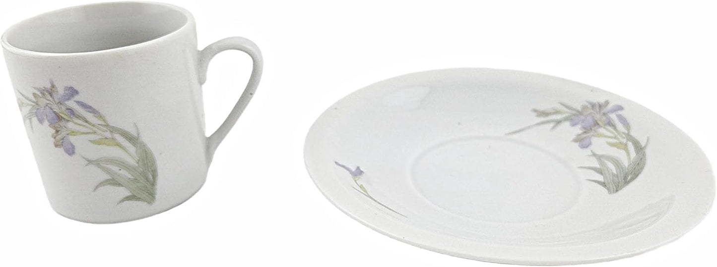 Party Favors Plus Fine Porcelain Coffee Cup and Saucer Set White Purple Floral 12 Piece