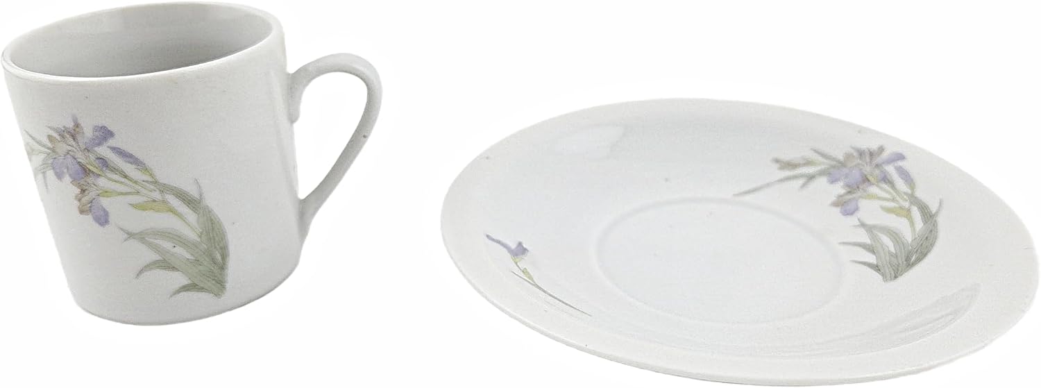 Party Favors Plus Fine Porcelain Coffee Cup and Saucer Set White Purple Floral 12 Piece