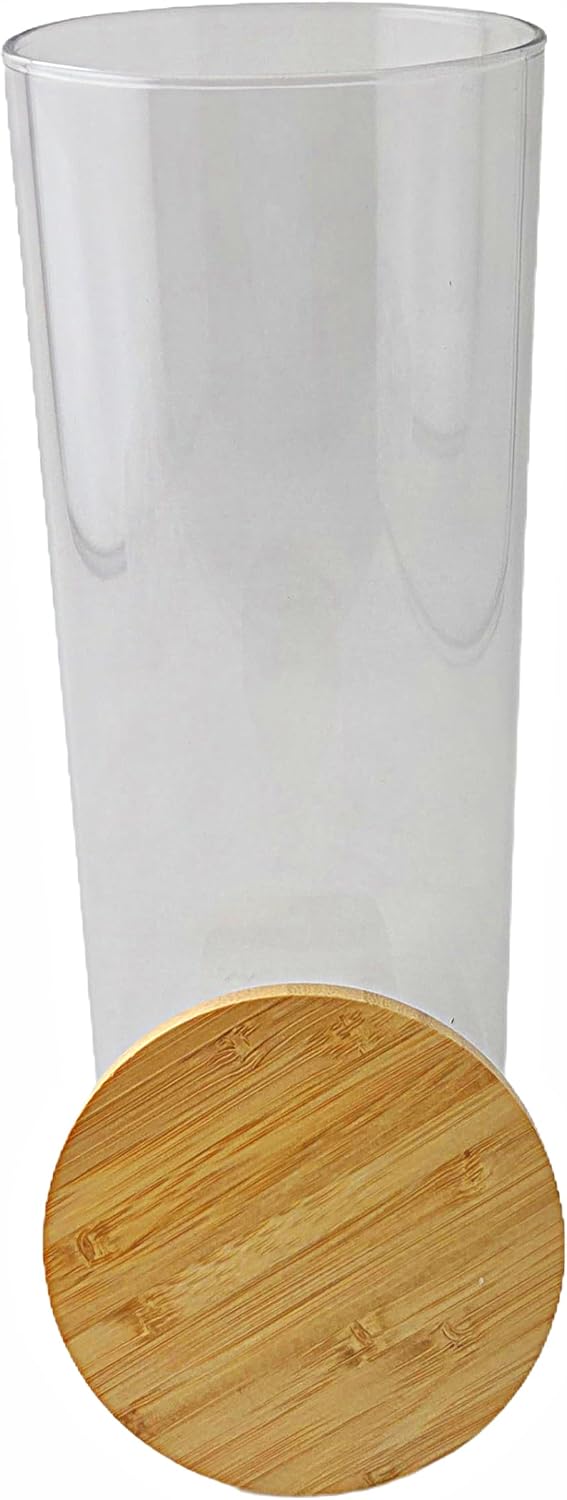 Party Favors Plus Smoke Glass Canister with Bamboo Lid 4 X 10.75 In