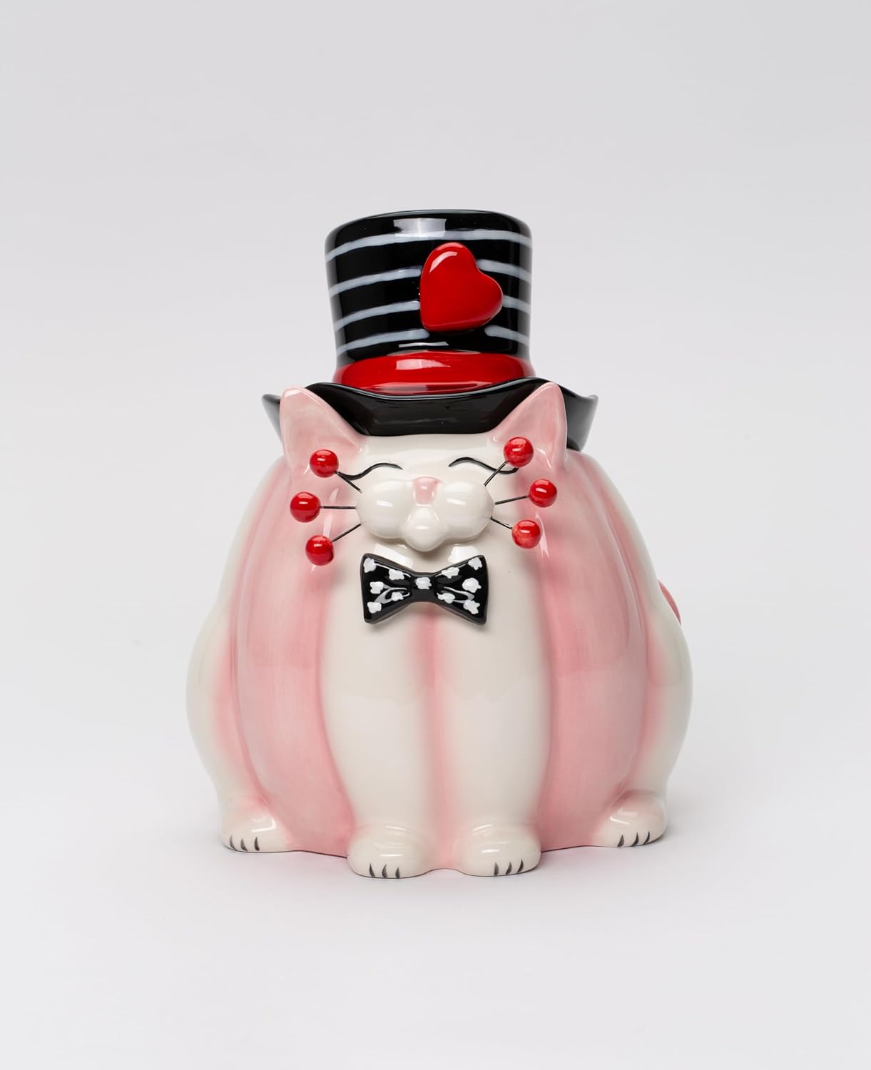 Cosmos Gifts Ceramic Valentine's Whisker Cat Candy Jar 6-1/2" H Pink