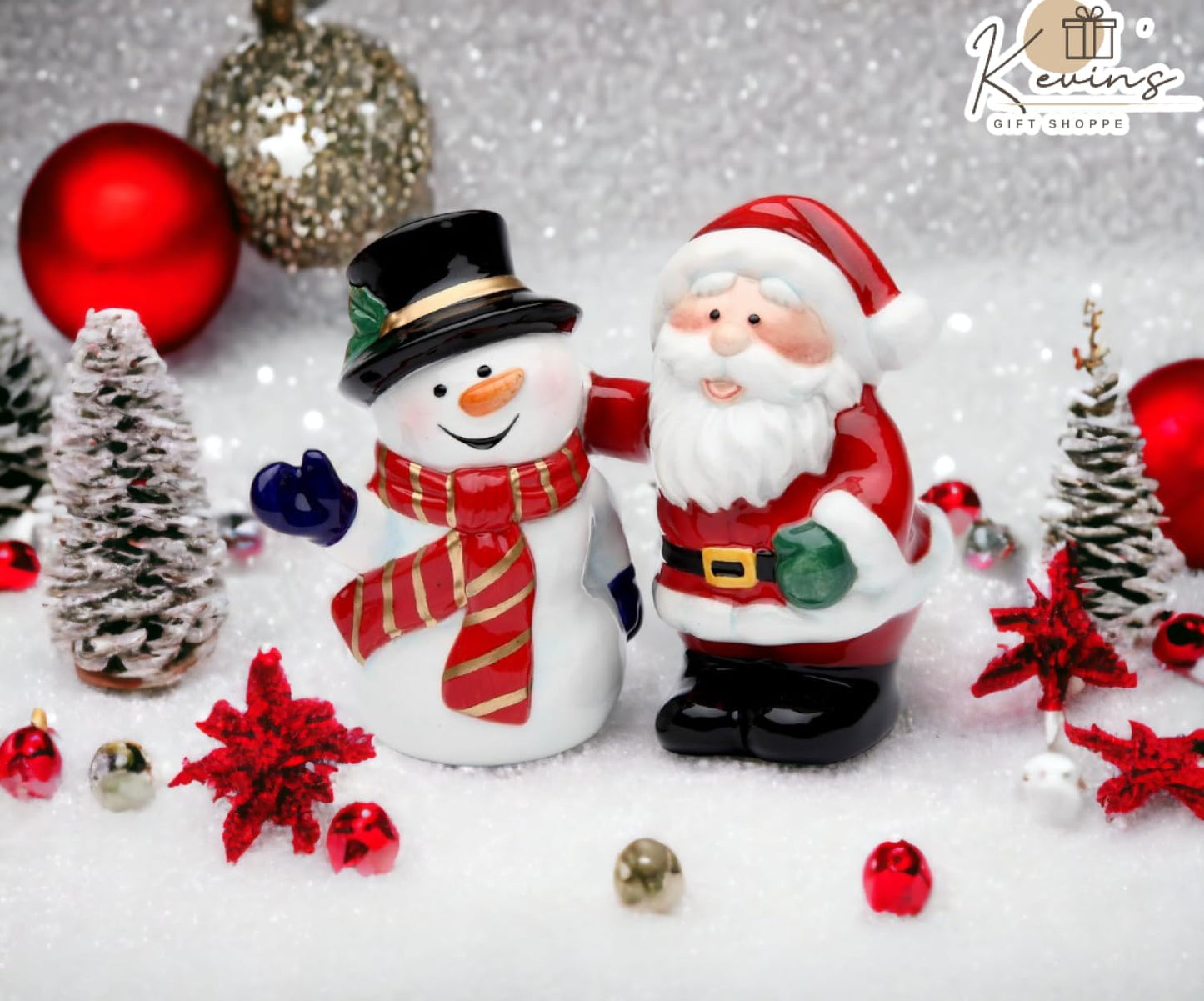 Cosmos Gifts Fine Ceramic Santa Claus & Snowman Best Friends Salt & Pepper Shakers Set 3-1/2" H