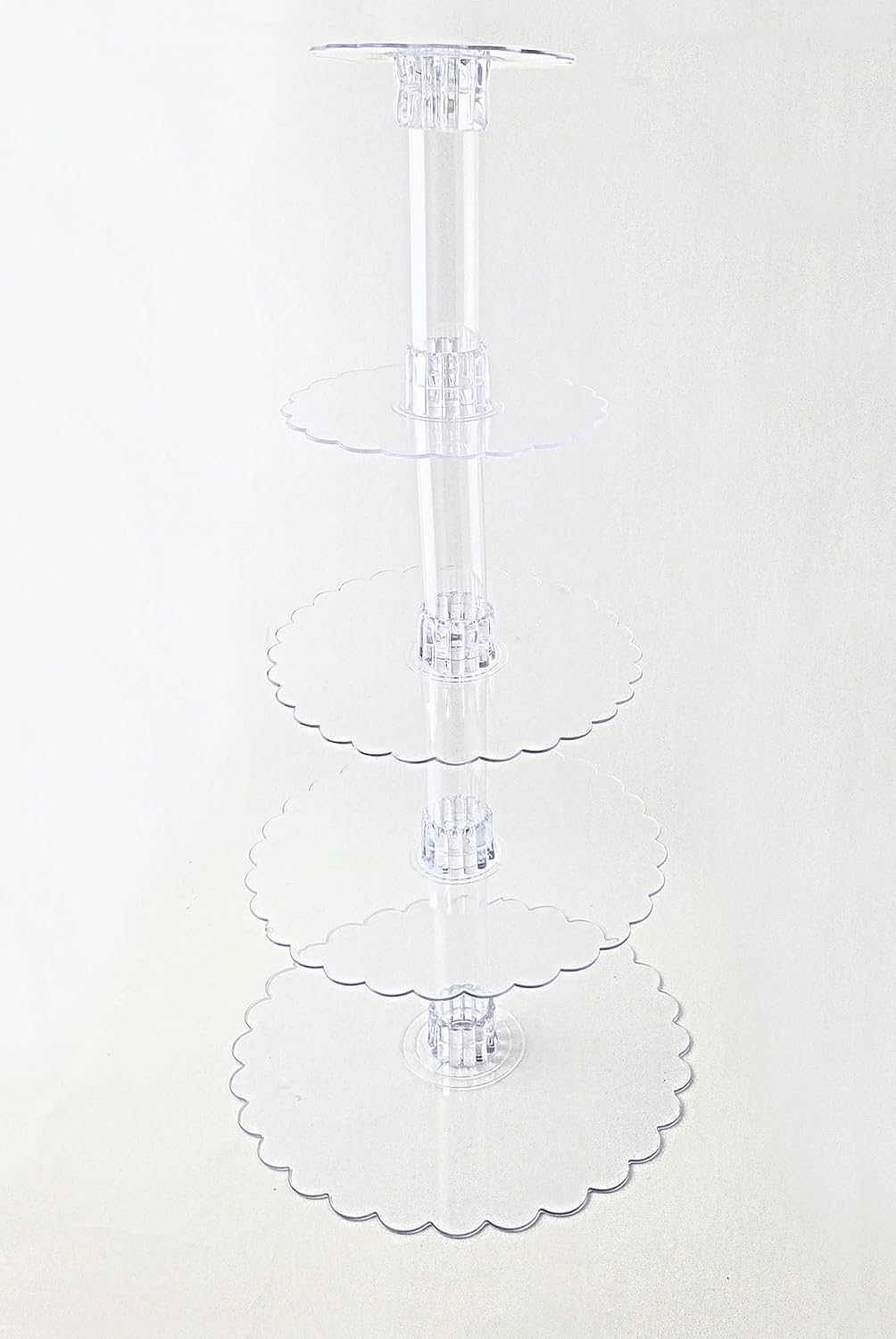 Party Favors Plus Clear Acrylic 5 Tier Cupcake Stand 14 Inch 12 Inch 10 Inch 8 Inch 6 Inch Scalloped Plates