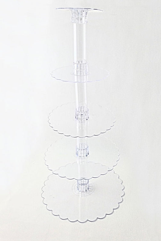 Party Favors Plus Clear Acrylic 5 Tier Cupcake Stand 14 Inch 12 Inch 10 Inch 8 Inch 6 Inch Scalloped Plates