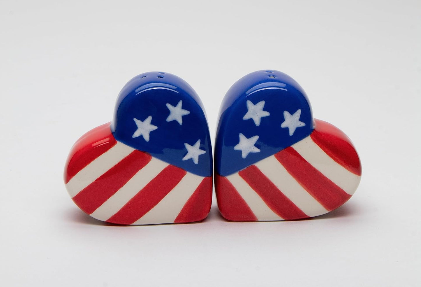Cosmos Gifts Fine Ceramic Patriotic Heart Shape American Flag Salt and Pepper Shakers 2-1/2" H