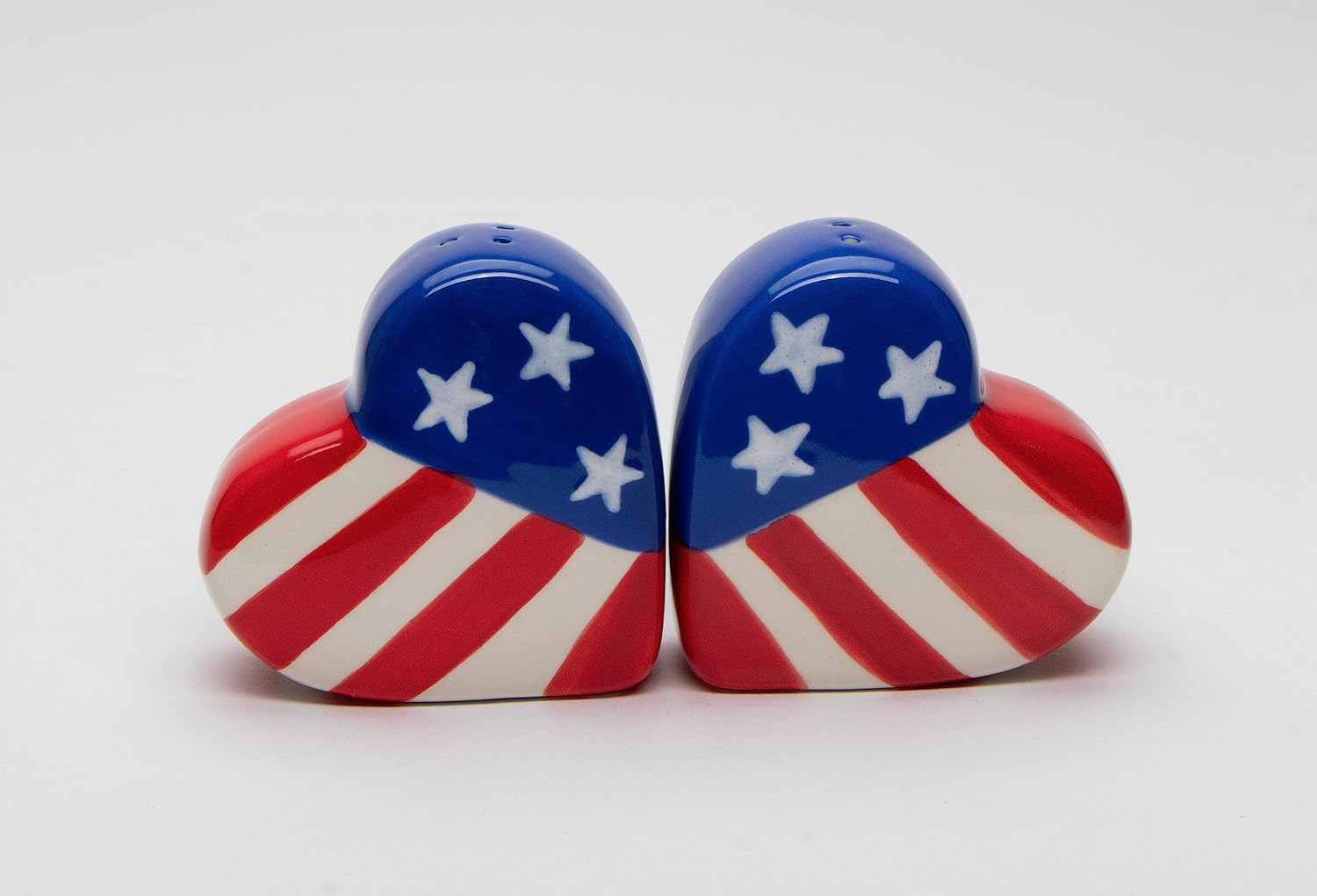 Cosmos Gifts Fine Ceramic Patriotic Hearts Salt & Pepper Shakers Set 2-1/2" H