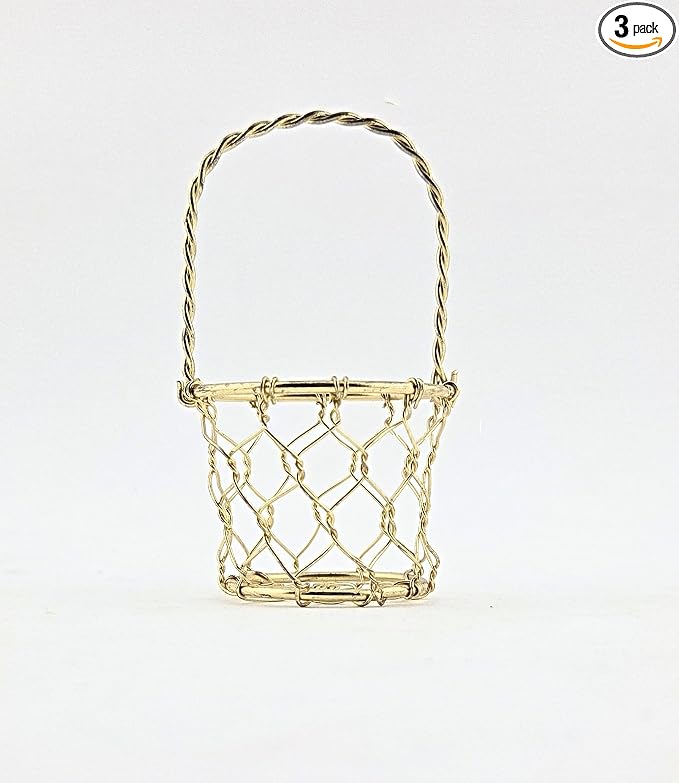 Party Favors Plus Gold Tone Miniature Round Wire Basket 3 Pack