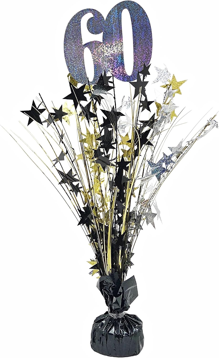 60th Birthday Star Spray Centerpiece Black Gold 2 Pack