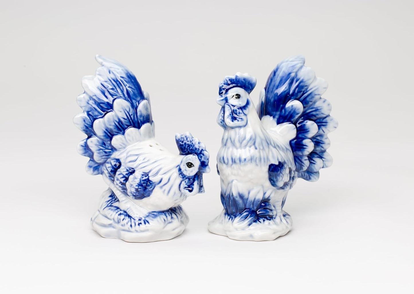 Cosmos Gifts Fine Ceramic Dutch Blue Rooster and Hen Salt and Pepper Shakers 4-1/8" H