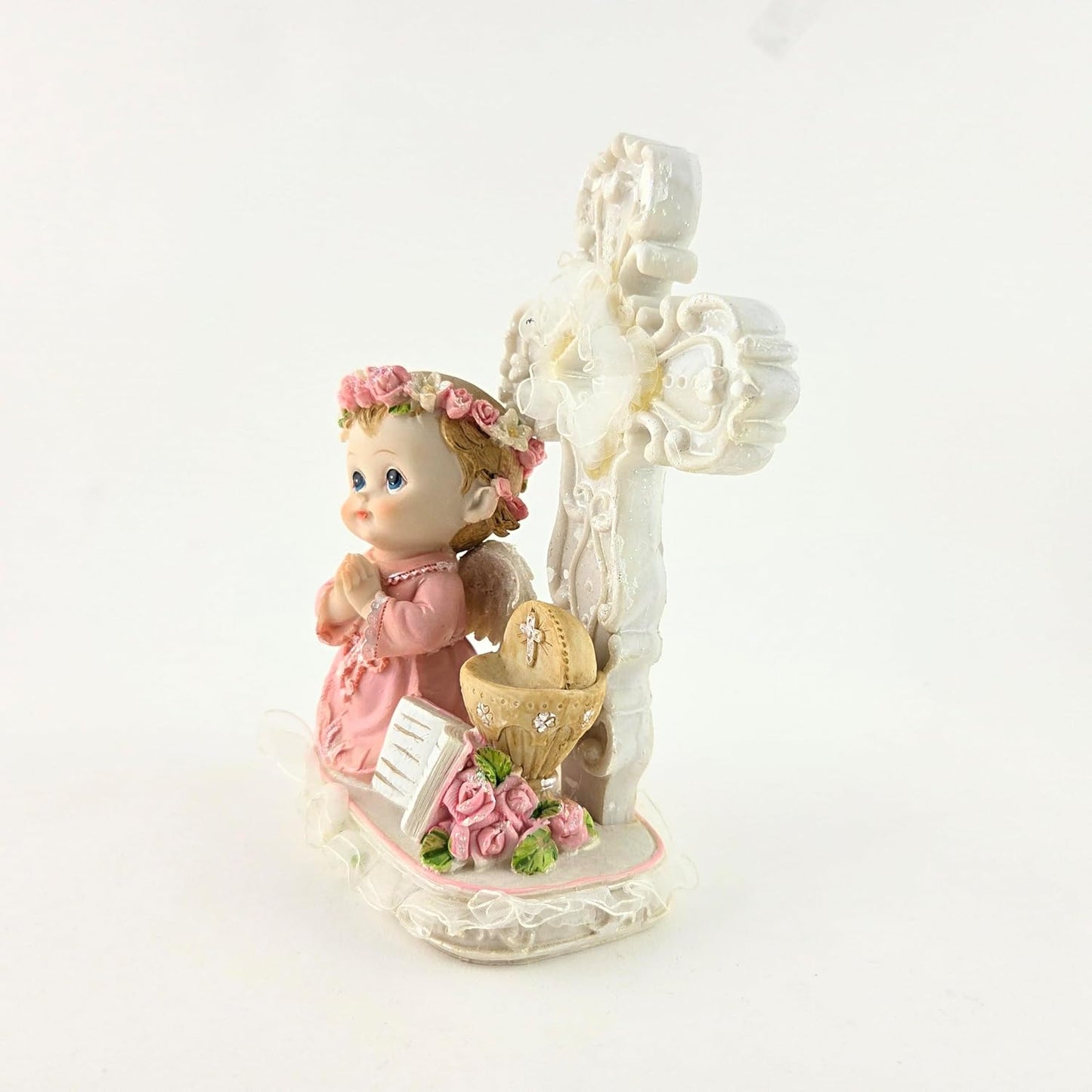 Party Favors Plus Girl Angel Praying Next to Cross Polyresin Figurine 7 Inch