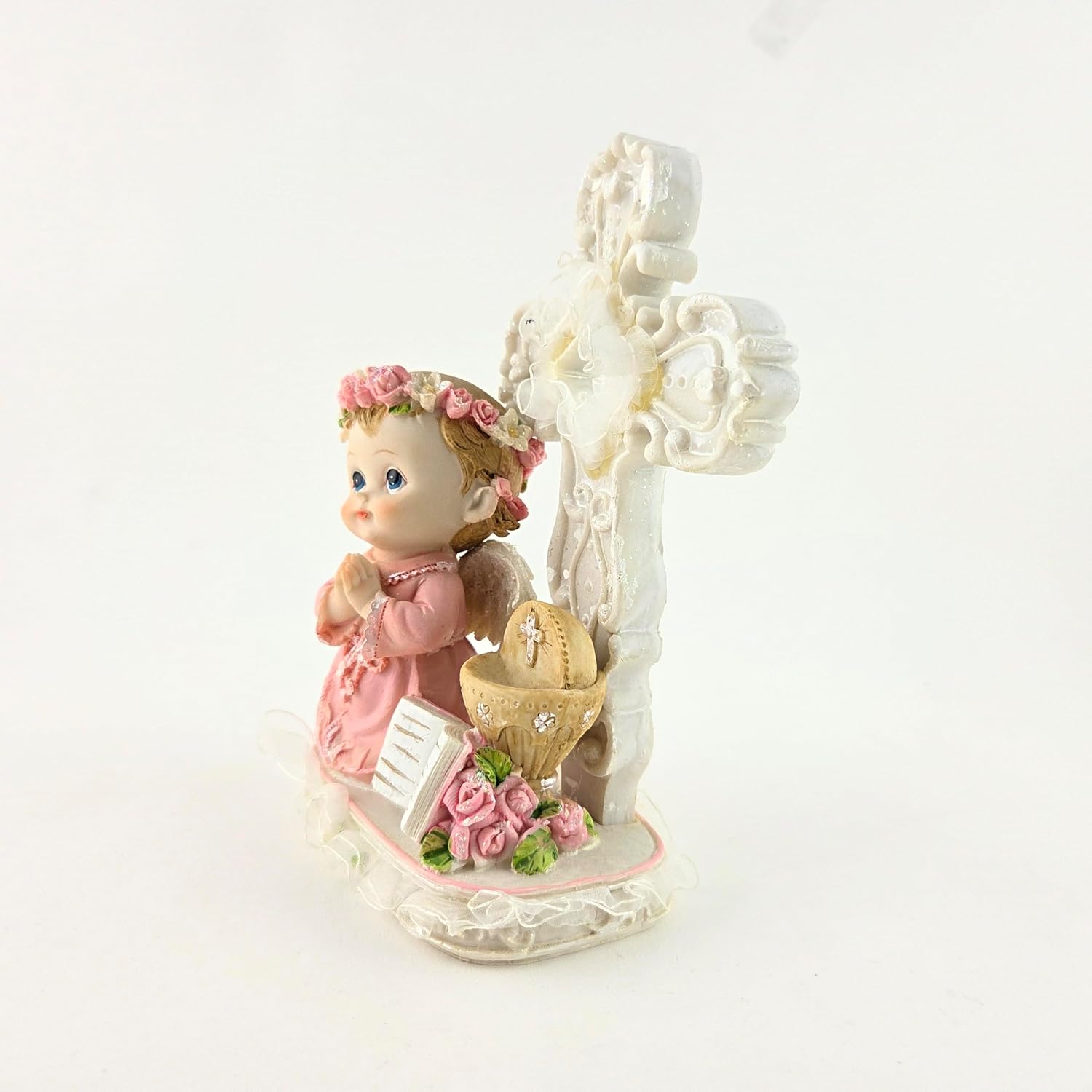 Party Favors Plus Girl Angel Praying Next to Cross Polyresin Figurine 7 Inch