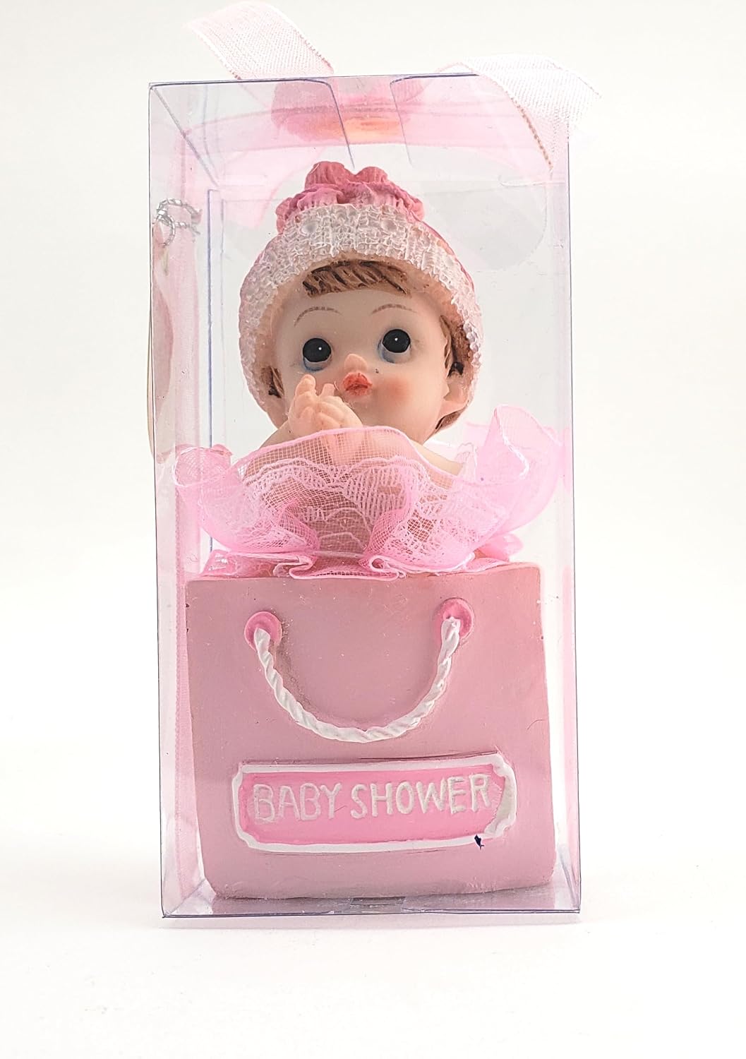 Party Favors Plus Pink White Polyresin Baby Girl in Bag Figurine 3.75 Inch Set of 2