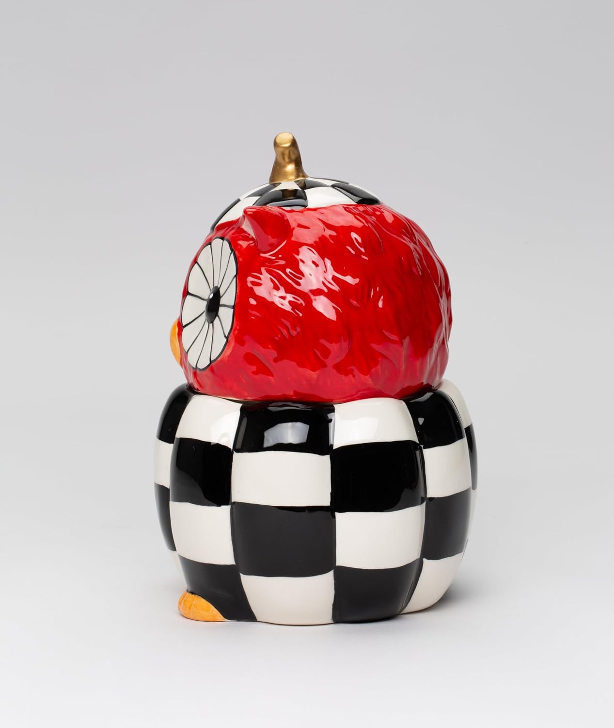 Cosmos Gifts Fine Ceramic Modern Owl with Checkerboard Pattern Candy Jar 6-5/8" H