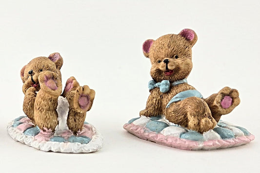 Party Favors Plus Blue White Polyresin Teddy Bear Figurine 2 Inch Set of 2