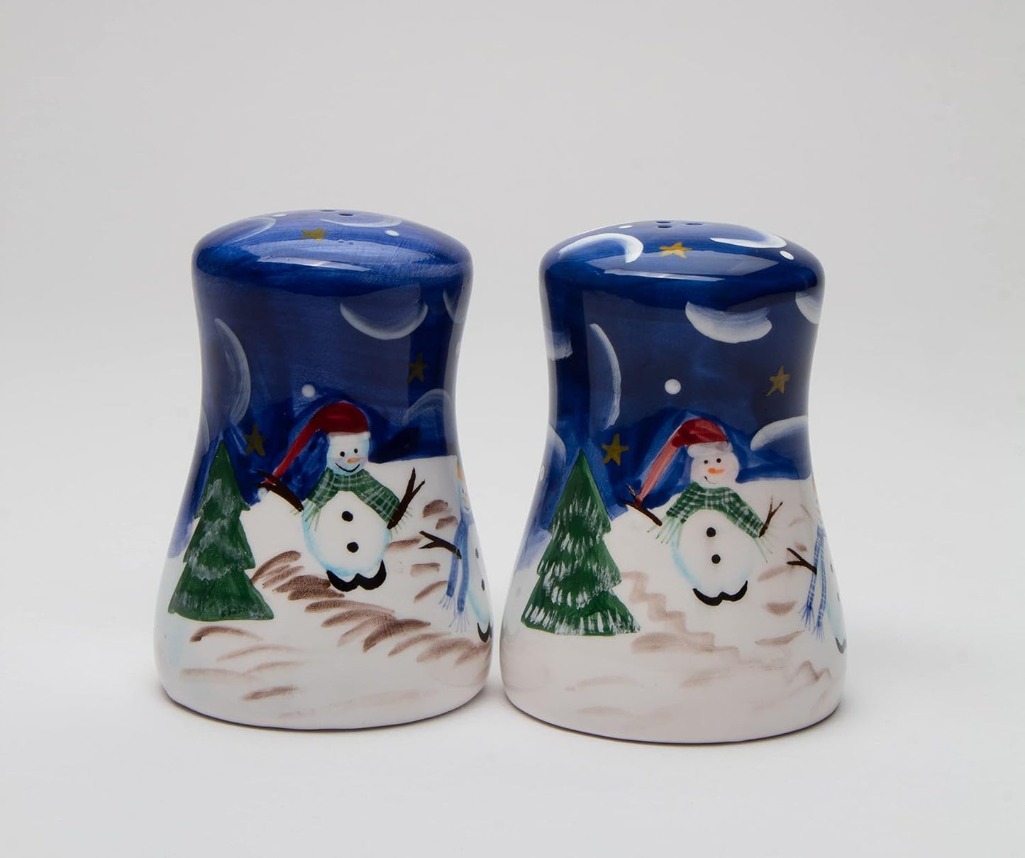 Cosmos Gifts Fine Ceramic Christmas Winter Wonderland Snowman Christmas Tree Salt & Pepper Shakers Set 3-3/8" H 260-34
