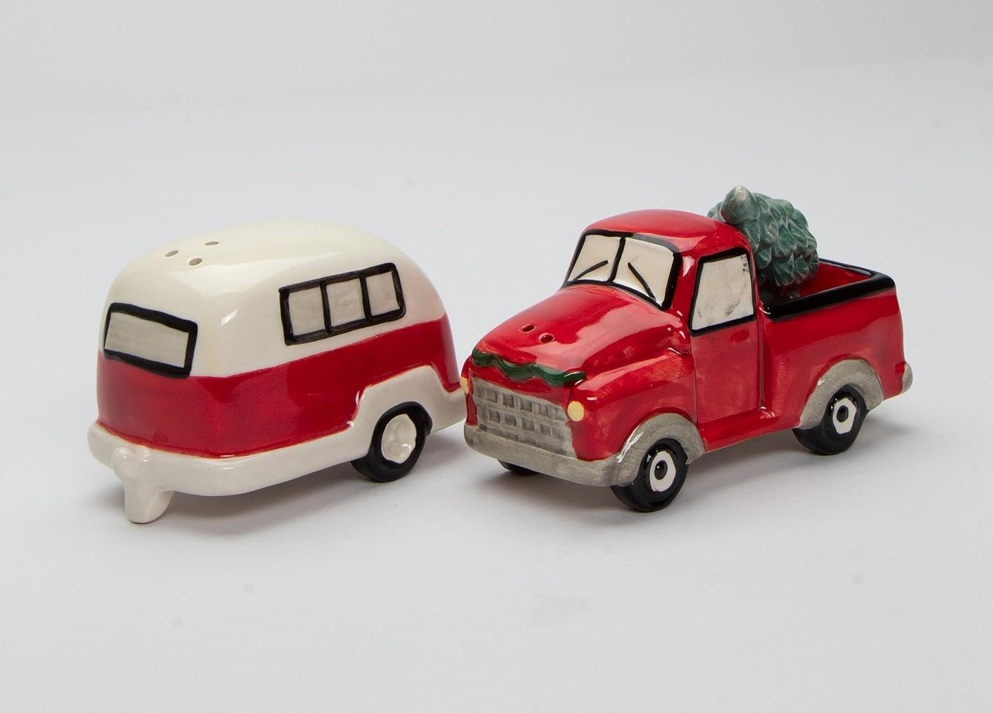 Cosmos Gifts Fine Ceramic Christmas Vintage Truck with Camper Salt and Pepper Shakers Set of 3 3-3/4" L