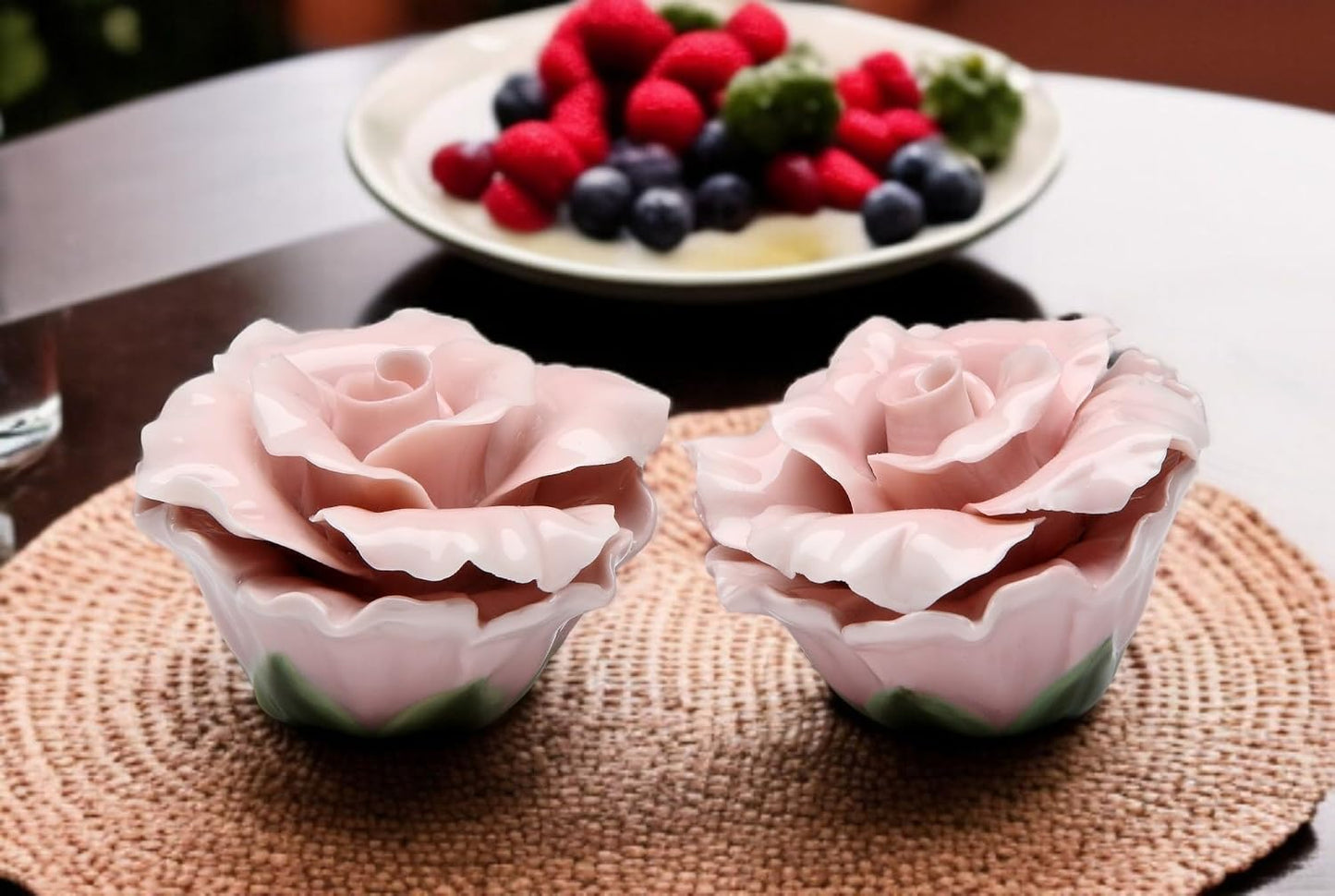 Cosmos Gifts Fine Porcelain Pink Rose Salt & Pepper Shakers Set 2-1/2" H