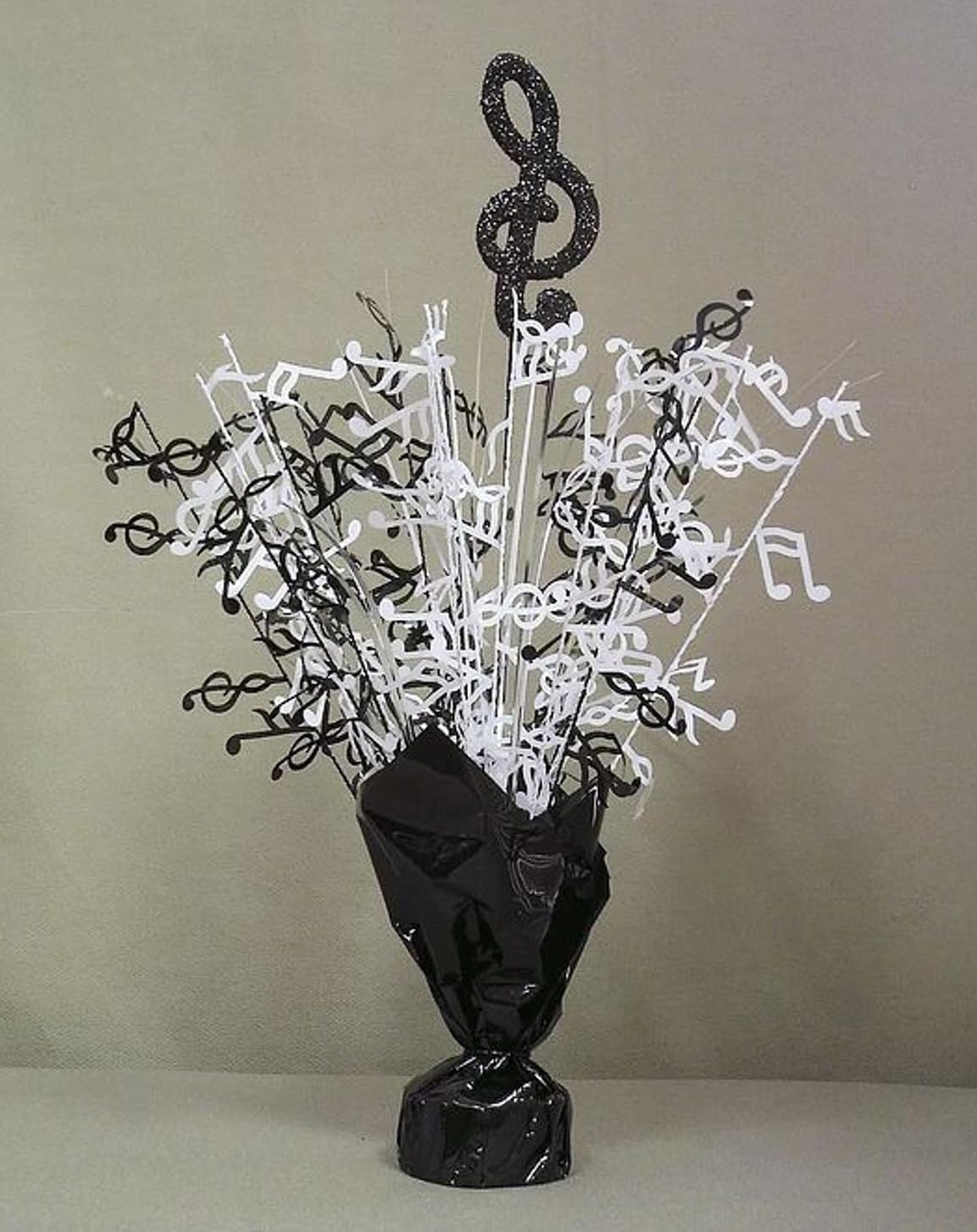 Black Music Note Balloon Weight Centerpieces with Glitter Treble Clef, 2 Pieces
