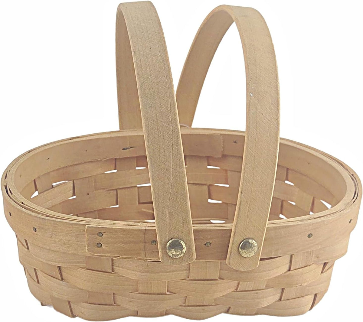 Natural Woven Woodchip Oval Baskets with Dual Handles, 1 Piece