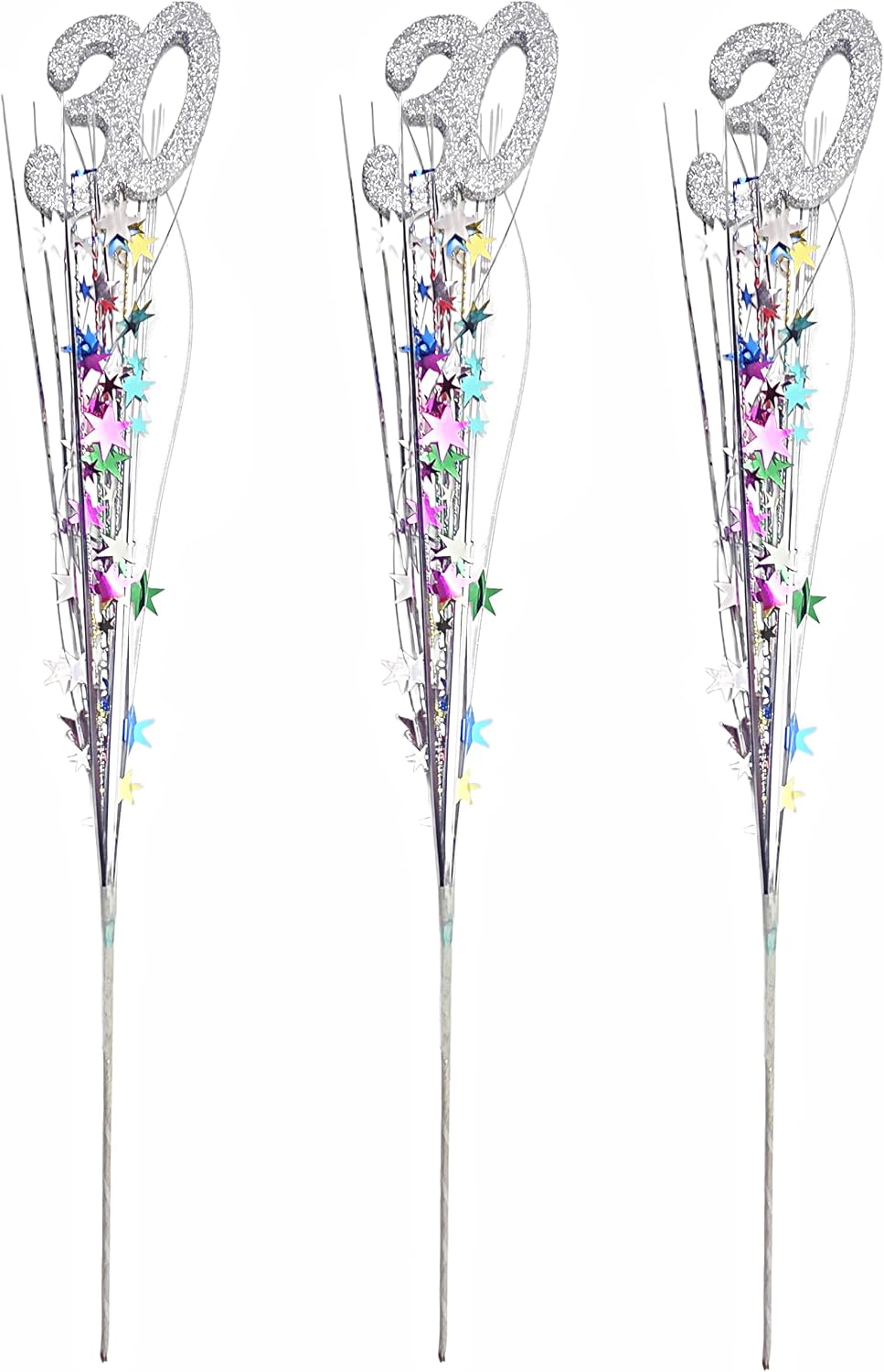 Multicolor Metallic Star 30th Birthday Spray Decorations, 3 Pieces