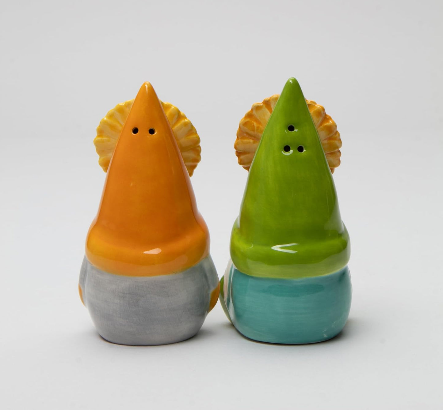 Cosmos Gifts Ceramic Sunflower Gnomes Salt and Pepper Shakers 3-3/4" H 21049