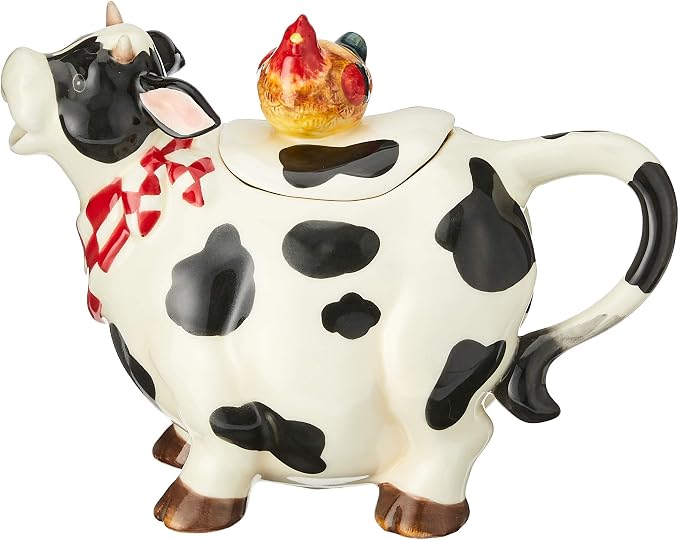 Appletree Design Ceramic Barn Yard Cow Teapot with Chicken Top 6-3/4" H SS-ATD-61737