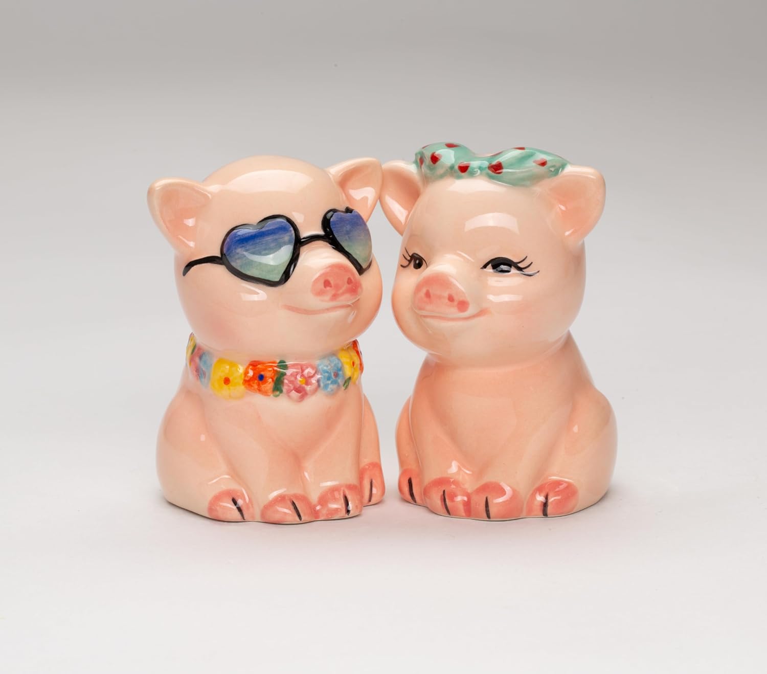 Cosmos Gifts Fine Ceramic Happy Pigs Couple Salt & Pepper Shakers Set 3-1/8" H