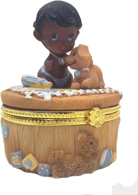 Party Favors Plus Black Polyresin Baby and Puppy Trinket Box 3 Inch