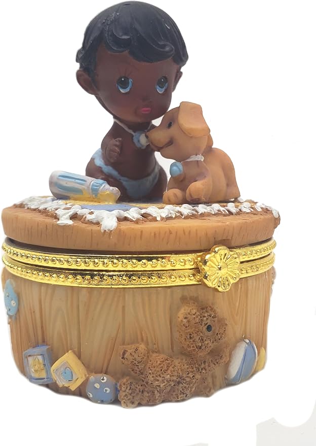 Party Favors Plus Black Polyresin Baby and Puppy Trinket Box 3 Inch