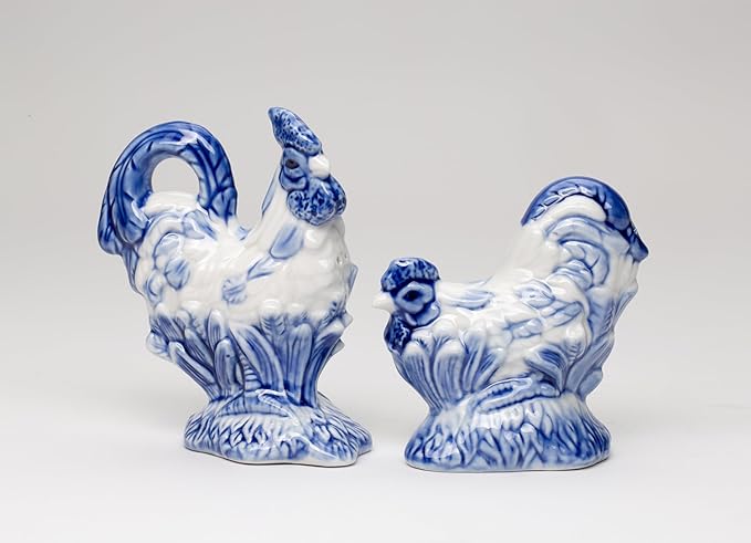 Cosmos Gifts Fine Ceramic Dutch Blue Rooster Salt & Pepper Shakers Set 4-3/8" H