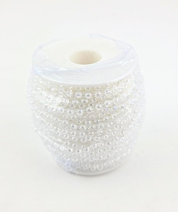 Party Favors Plus White Faux Pearl Plastic Bead String Roll 4mm X 24yd