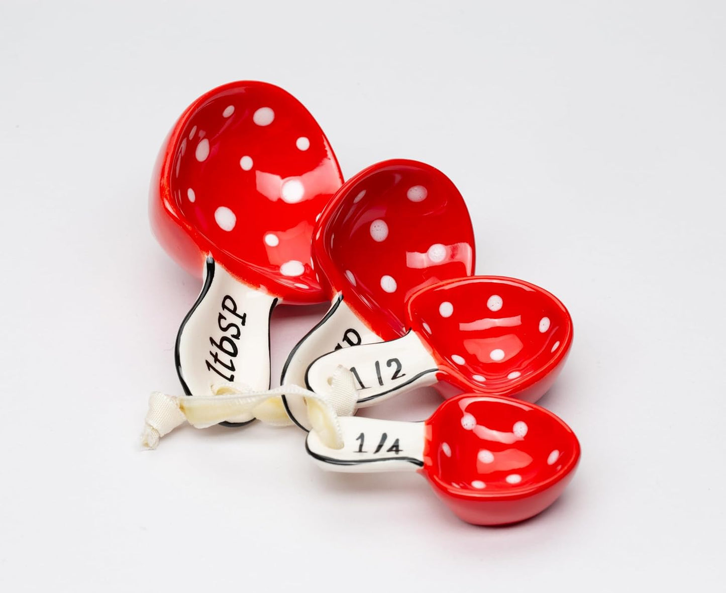 Cosmos Gifts Fine Ceramic Woodland Red Fairy Mushroom Measuring Spoons Set of 4, 3-1/4" L