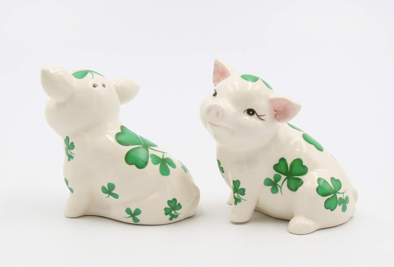 Cosmos Gifts Fine Ceramic Shamrock Pigs Salt and Pepper Shakers Set 3" H Green