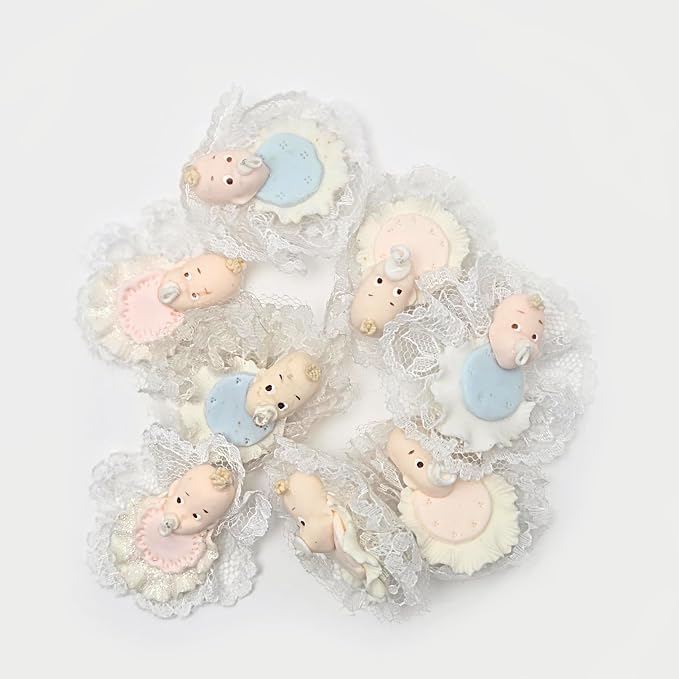 Party Favors Plus Cold Porcelain Baby Figurines Pink Blue 8 Count