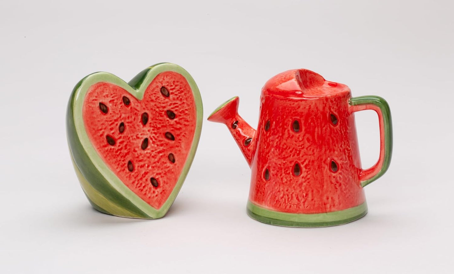 Cosmos Gifts Fine Ceramic Summer Love Red Heart Watermelon and Watermelon Watering Can Salt & Pepper Shakers Set 3-7/8" H